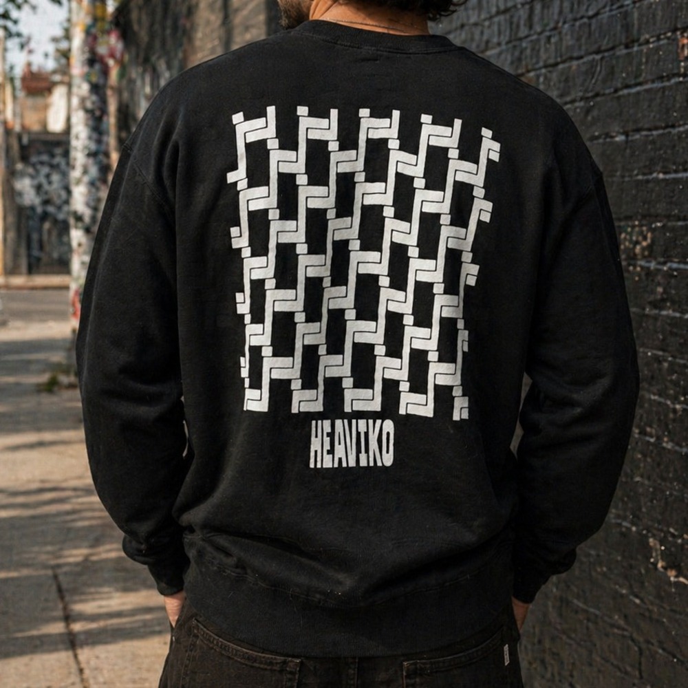 Hanes Ultimate Cotton Heaviko Graphic Sweatshirt Black Mens‎ S Geometric Print